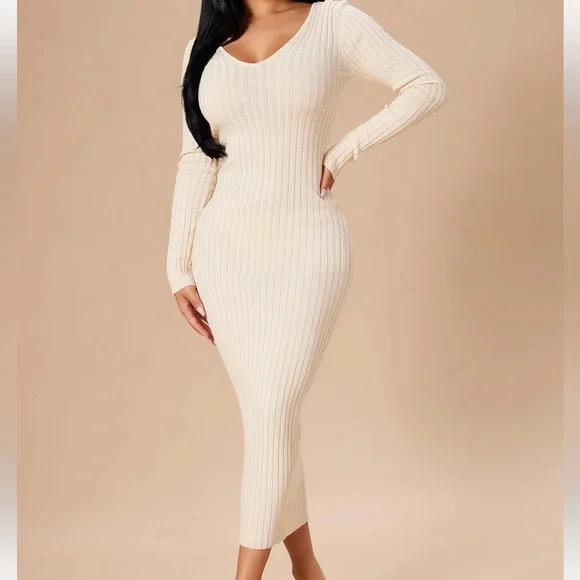 draped midi dress long sleeve Long Sleeve Draped Midi Dress – Elizabeth Anthony main image 1